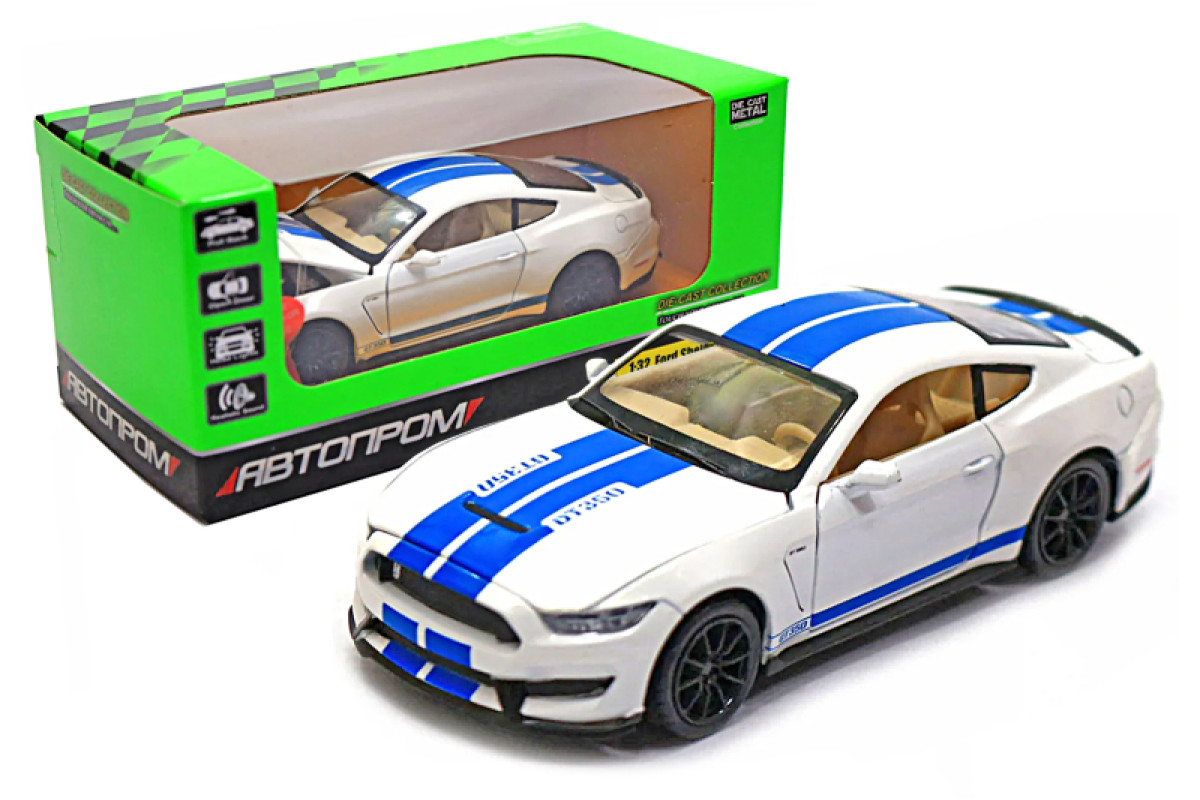 Машина металева 68441 (7948) АВТОПРОМ,1:32 Ford Shelby GT350, 3 кольори, світло, звук, в коробці 19*9*8 см