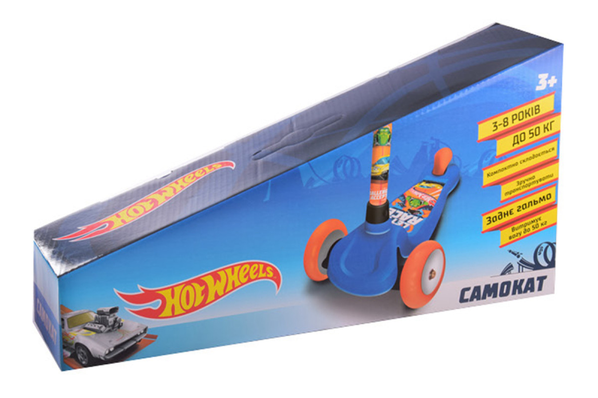 Самокат дитячий 3-х колісний LS2118 Hot Wheels, PU світло