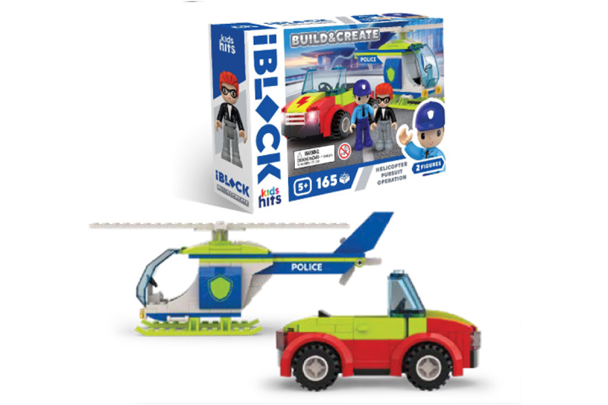 Конструктор Kids hits IBLOCK JUNIOR  KH41/003/1 165 деталей Helicopter Pursuit Operation короб. 24*16*6 см