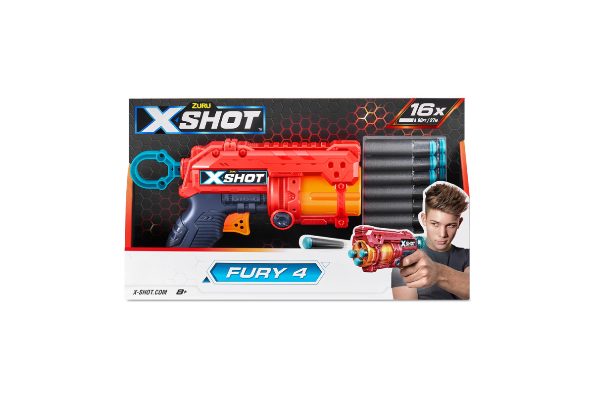 X-Shot Red Швидкострільний бластер Excel Fury 4 (16 патронів)