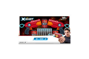 X-Shot Red Набір швидкострільних бластерів Excel MK 3 Double (2 бластера, 3 банки, 16 патронів)