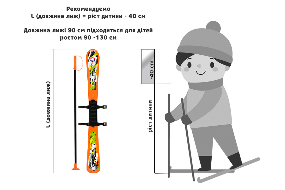 Лижі дитячі 90см з палицями 9260 ТЕХНОК