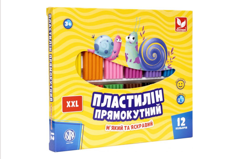 ПЛАСТИЛІН Школярик прямокутний 12 кольорів 303117001-UA