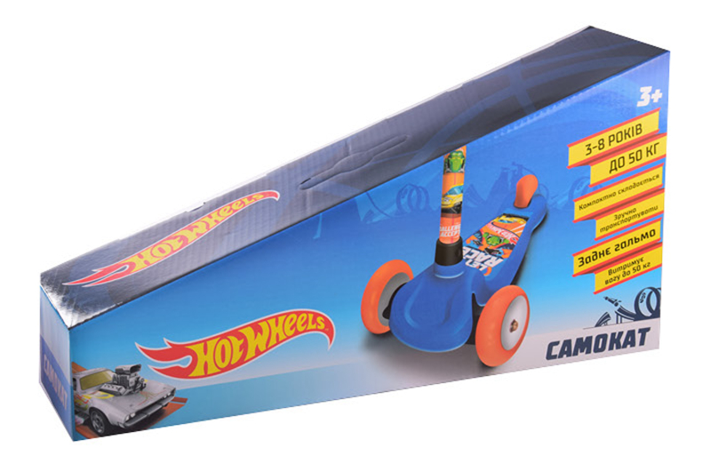 Самокат дитячий 3-х колісний LS2118 Hot Wheels, PU світло