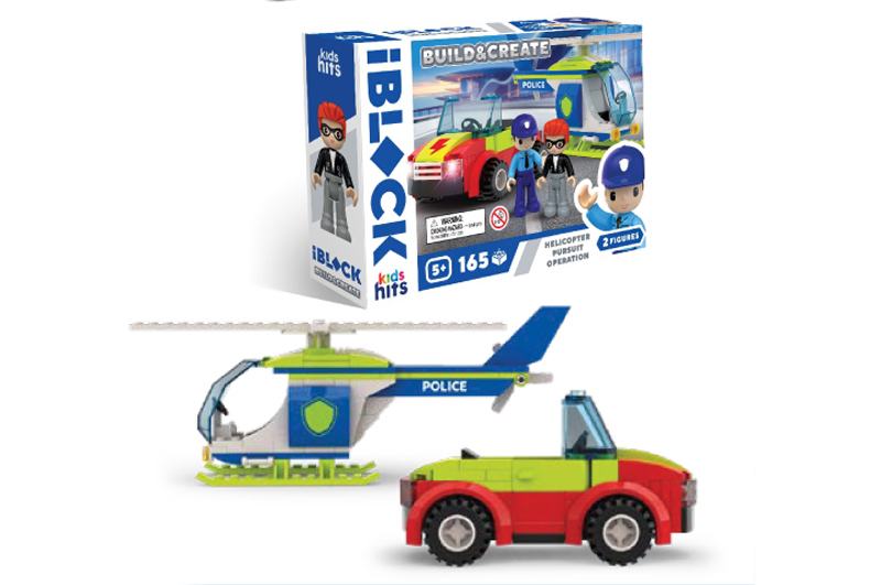 Конструктор Kids hits IBLOCK JUNIOR  KH41/003/1 165 деталей Helicopter Pursuit Operation короб. 24*16*6 см