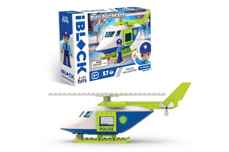 Конструктор Kids hits IBLOCK JUNIOR  KH41/002/1 57 деталей Police Helicopter короб. 24*16*6 см