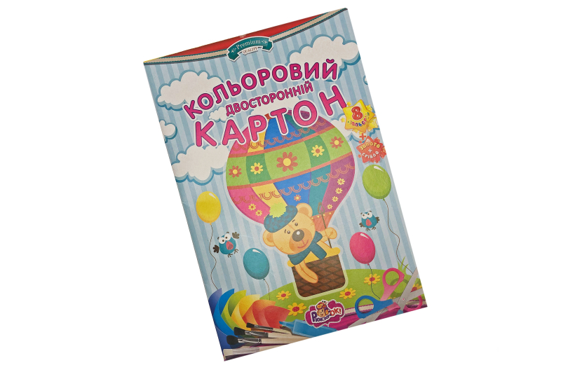 Картон кольоровий двосторонній А4 (преміум) 8 кольорів,10 аркушів 