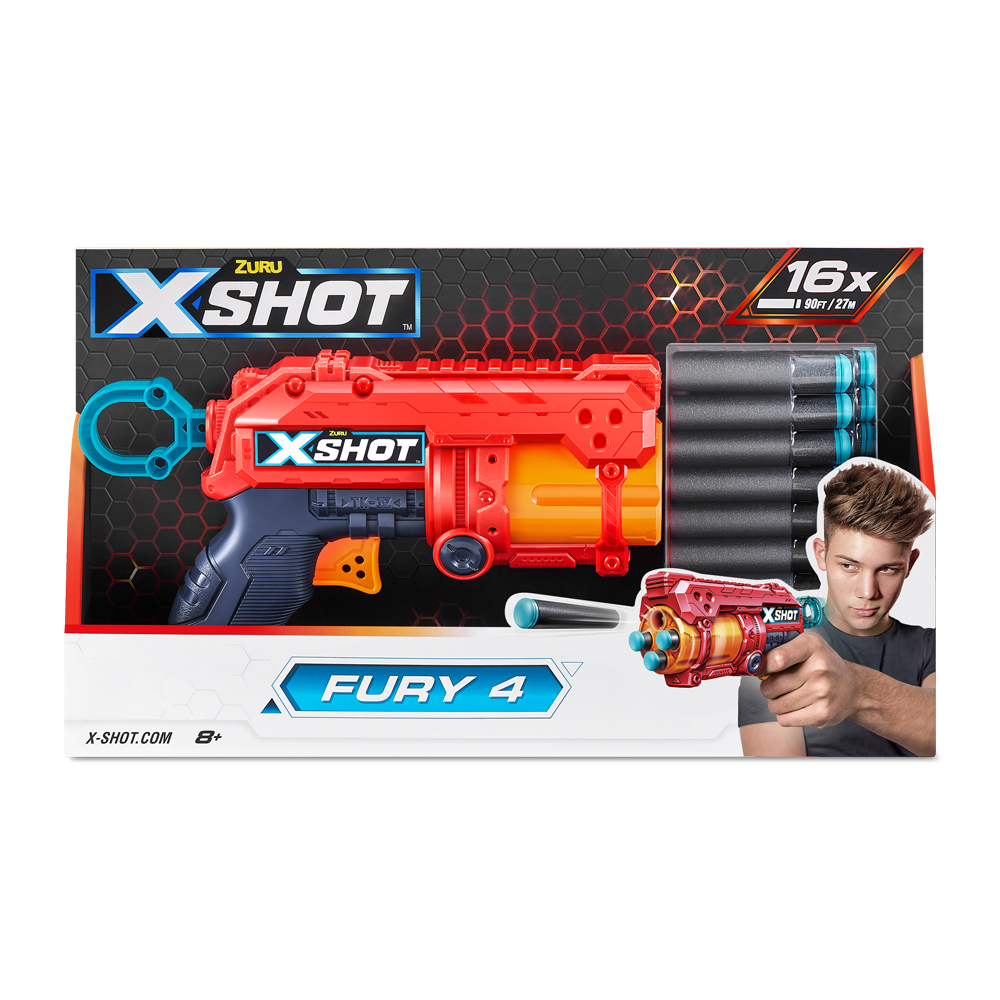 X-Shot Red Швидкострільний бластер Excel Fury 4 (16 патронів)